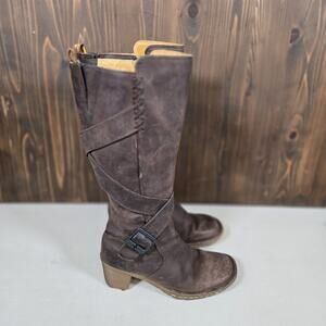 Vintage 2000s Dark Brown Leather Dr Martens Heeled Mid Calf Zip Up Boot Size 6